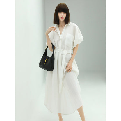 Corporate Puff Sleeved Belted Shirt Dress-6