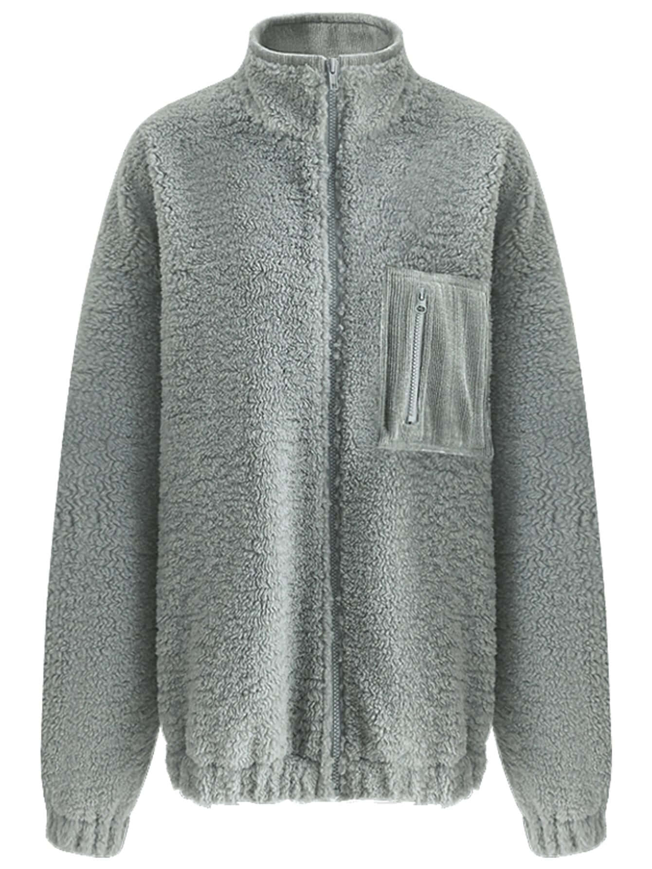 Cozy Zip Up Grey Plush Jacket-3