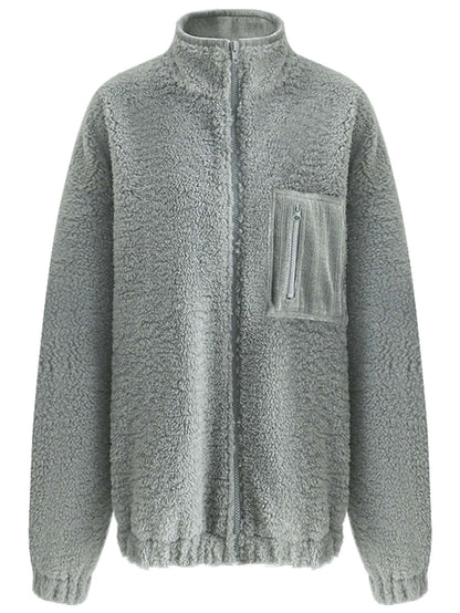 Cozy Zip Up Grey Plush Jacket-3