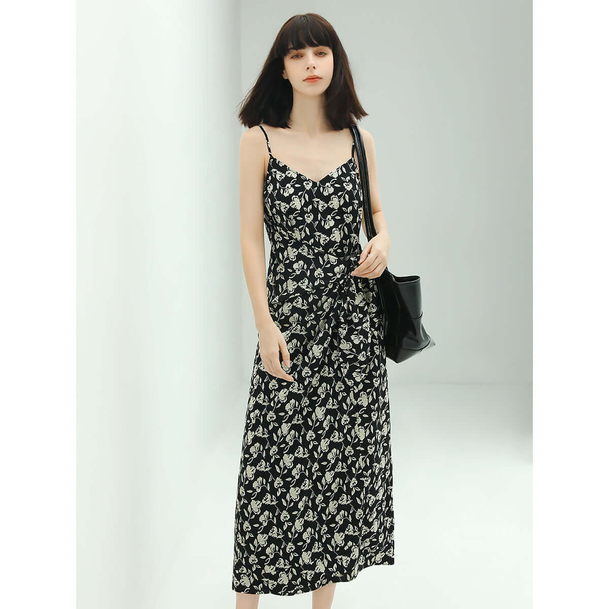 Dainty Floral Black Slip Dress-1