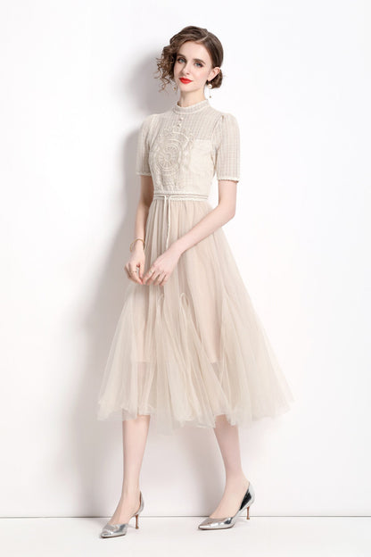 Delicate Mesh High Waisted Midi Dress-1
