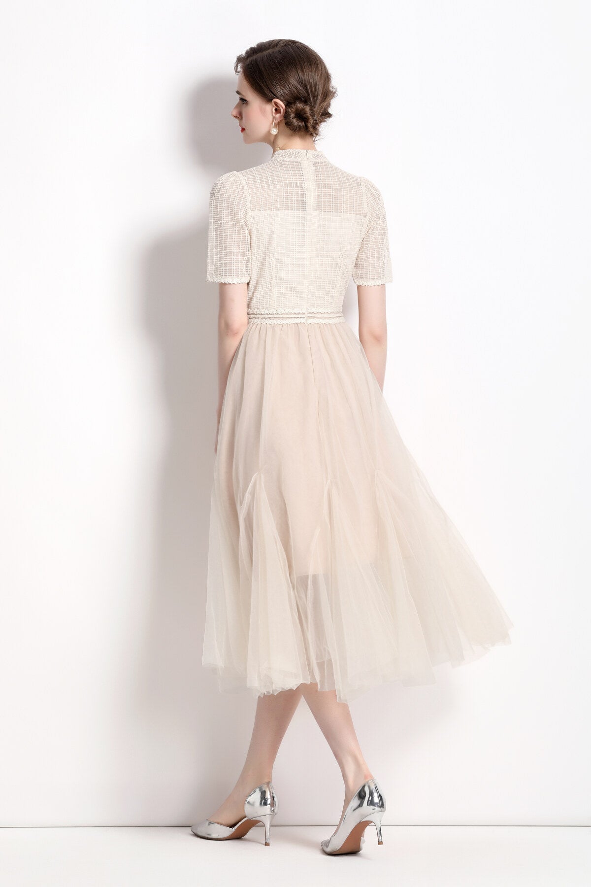 Delicate Mesh High Waisted Midi Dress-3