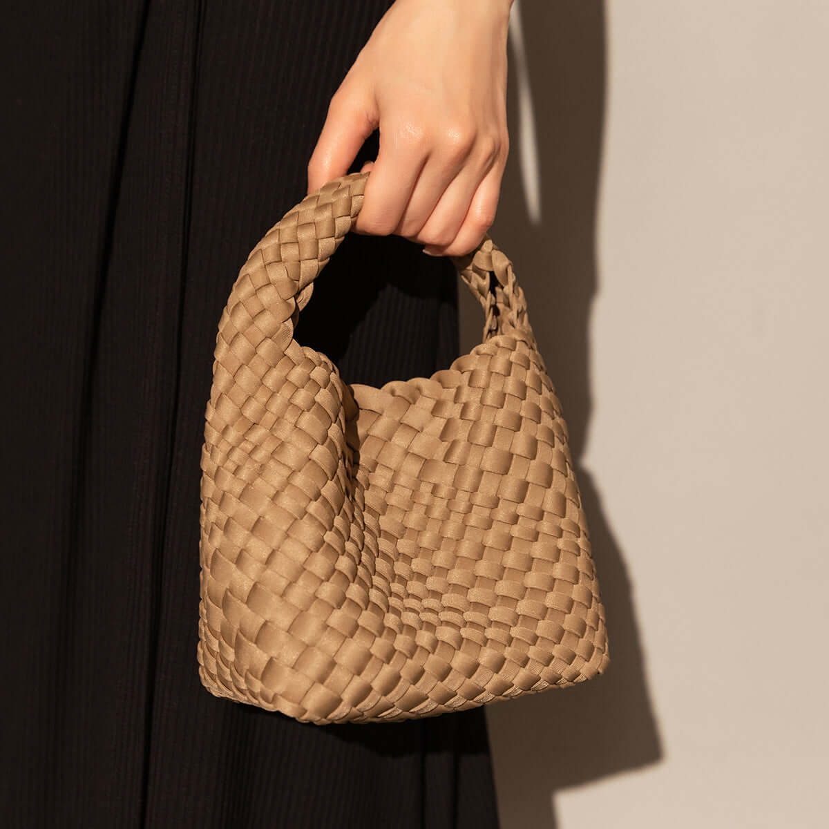 Earthy Medium Woven Top Handle Bag-5