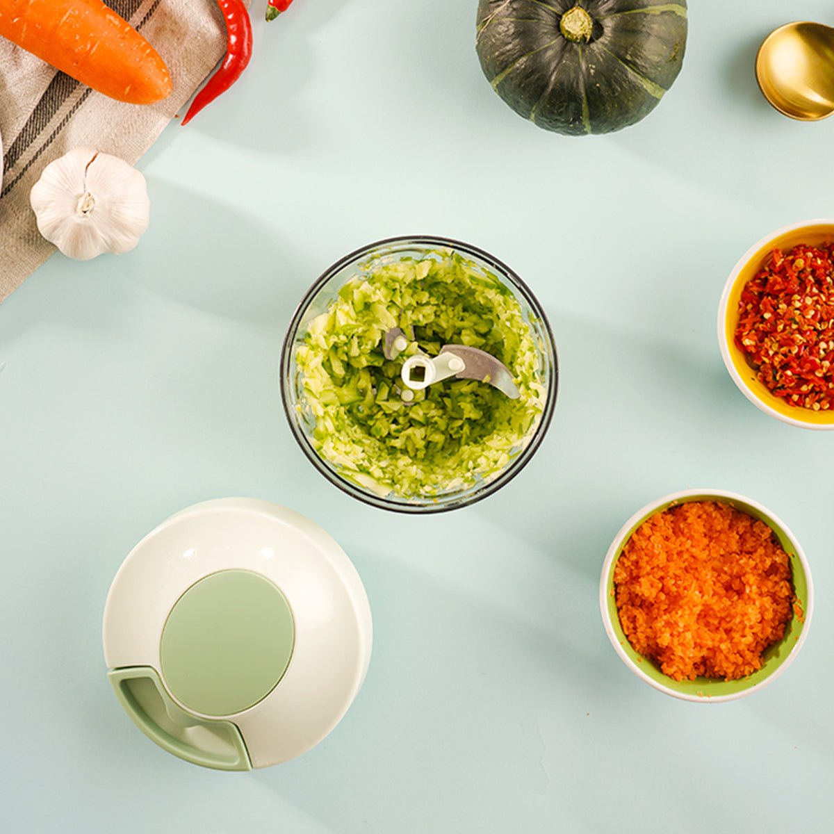Easy Spin Multifunction 900ml Mint Vegetable Chopper - Effortless Food Preparation-2