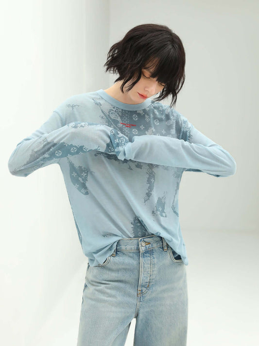 Edgy Printed Blue Long-sleeve Tee-1
