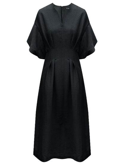 Elegant Textured Pleated French Tea Dress-3