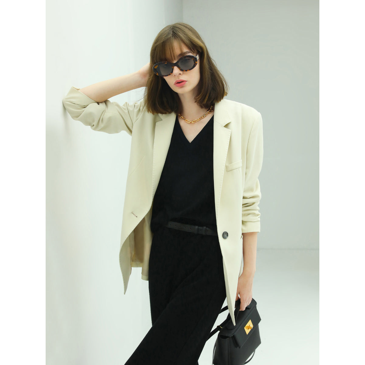 Femme Single Breasted Cream Blazer-2