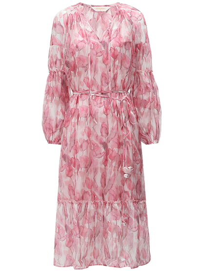 Floral Blush Pink Two Piece Chiffon Dress-3