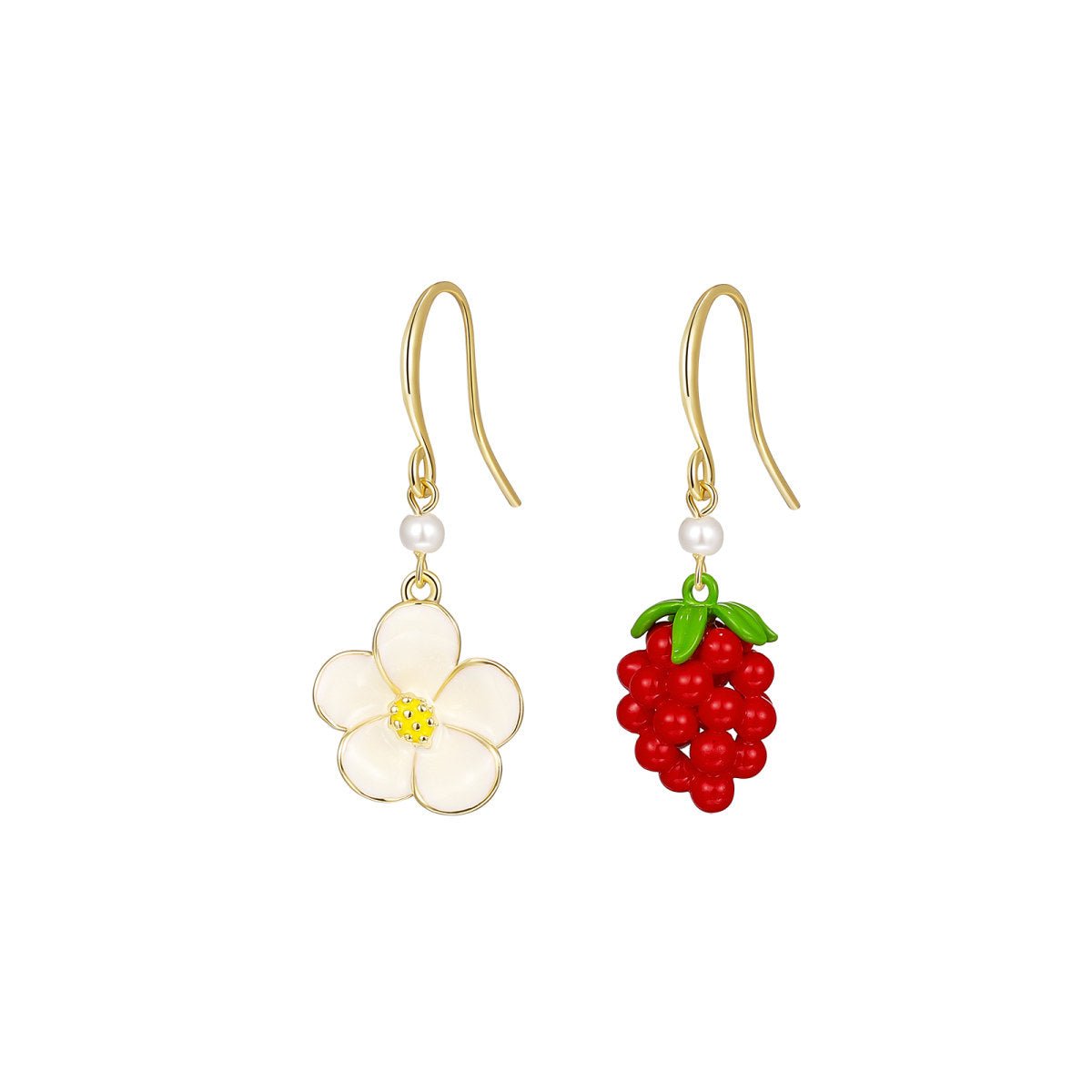 Flower Raspberry Gold Earrings-0