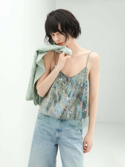 Green Tie-dye Sequined Top-2