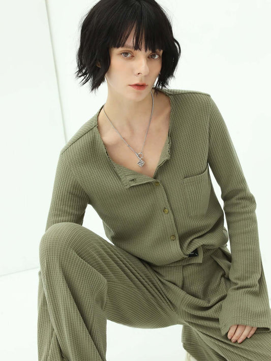 Green Waffle Knit Cardigan-1