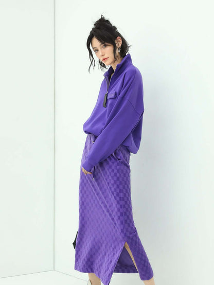 Half-Zip Drop Shoulder Purple Sweater-1