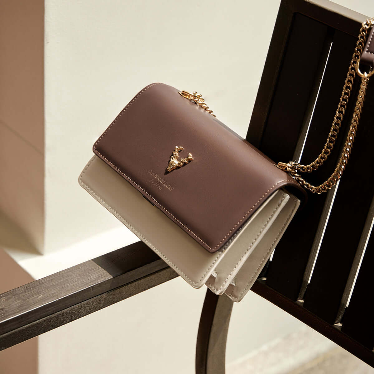 Kylie Double Chained Leather Shoulder Bag-3