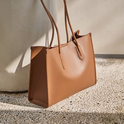 Large Capacity Leather Commuter Tote Bag-3