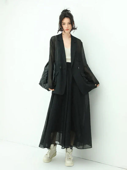 Lightweight Embroidered Sheer Blazer-0