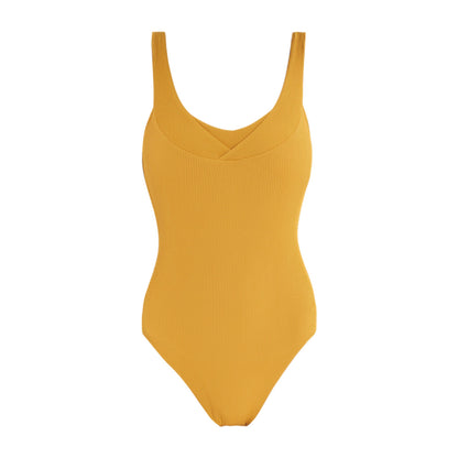 Low U-neck High Cut One Piece Swimsuit Yellow Mustard-3