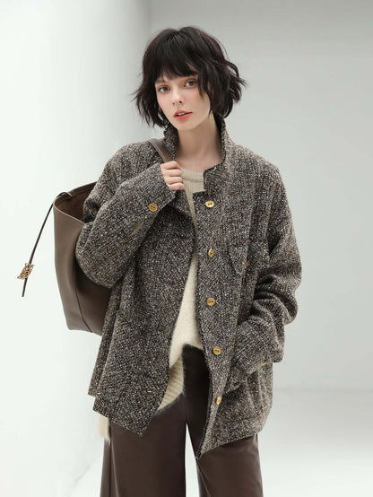 Luxurious Sequin-Knit Wool Coat in Mocha-0