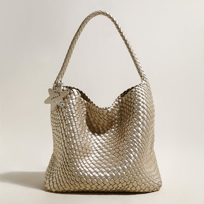Metallic Champagne Woven Tote-0