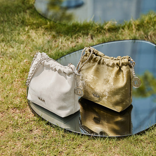 Metallic Leather Pleated Chain Strap Bag-1