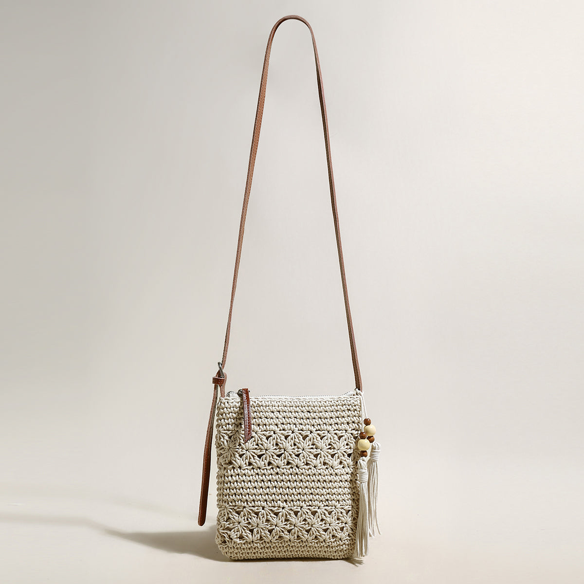 Mini White Boho Chic Leather Strap Shoulder Bag-0
