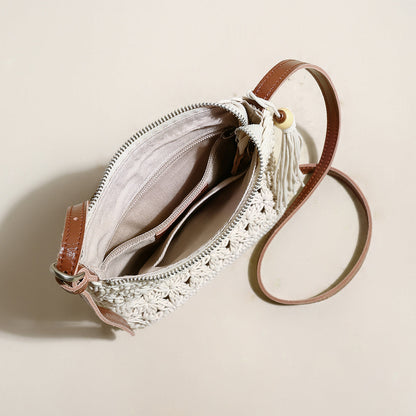 Mini White Boho Chic Leather Strap Shoulder Bag-2