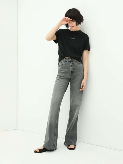 Minimalist Letter Print Crew Neck Short-Sleeve Tee-1