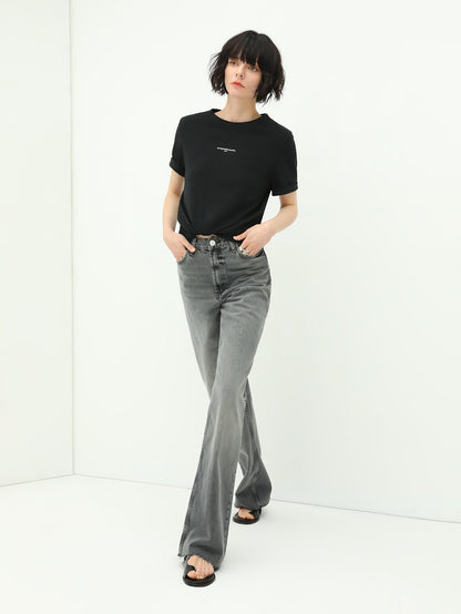 Minimalist Letter Print Crew Neck Short-Sleeve Tee-2