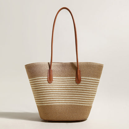 Natural Straw Woven Basket Tote Bag-0