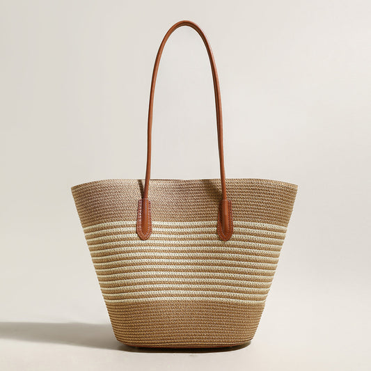 Natural Straw Woven Basket Tote Bag-0