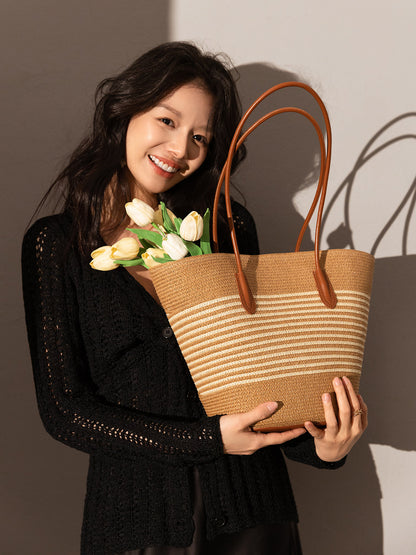 Natural Straw Woven Basket Tote Bag-4