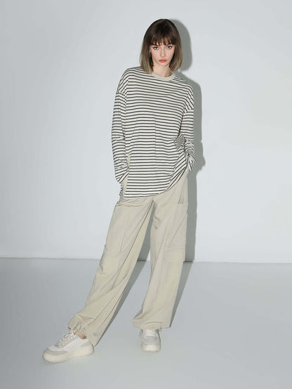 Nonchalant Black and White Striped Long Sleeve Tee-0