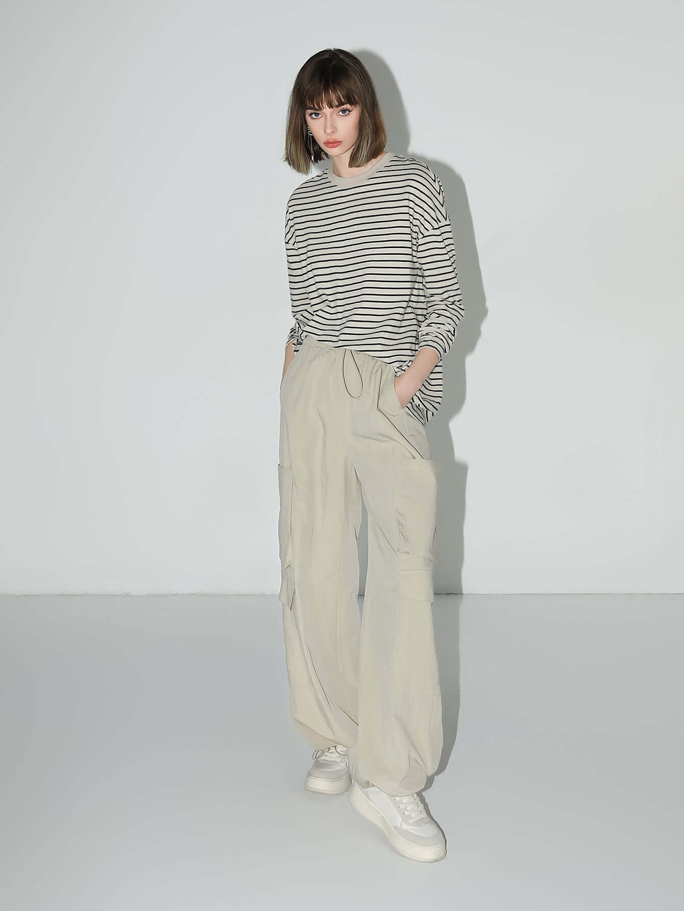 Nonchalant Black and White Striped Long Sleeve Tee-2