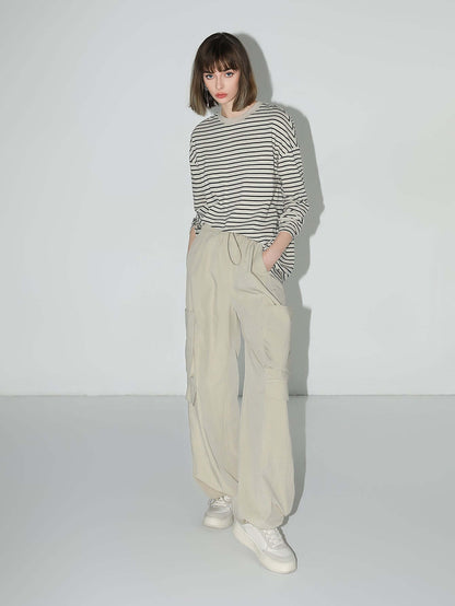 Nonchalant Black and White Striped Long Sleeve Tee-2