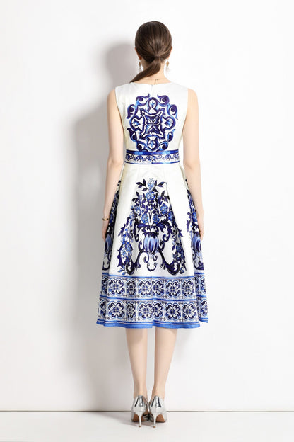 Oriental Printed Slim Fit Midi Dress-3