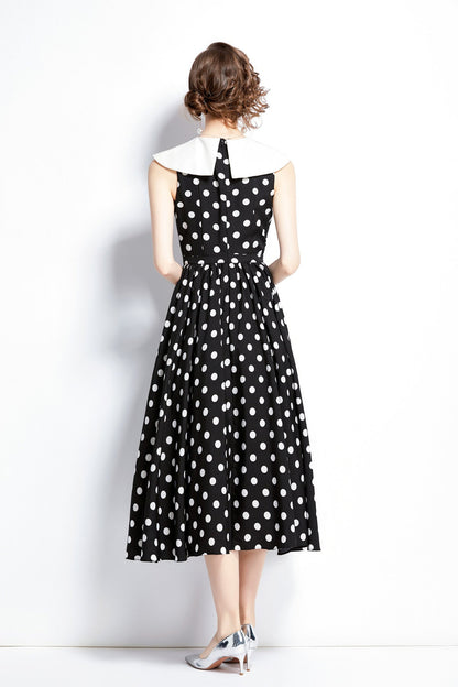 Peter Pan Collar Vintage Polka Dot Midi Dress-3