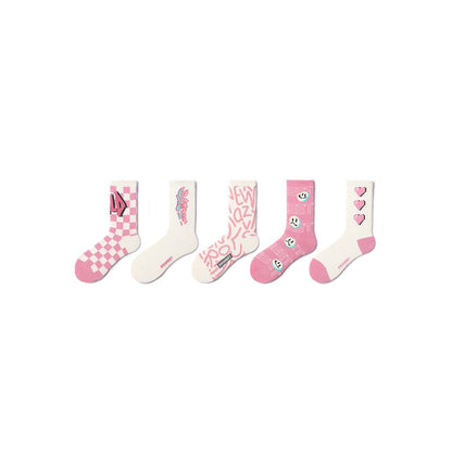 Pink Crush All-season Unisex 5pcs Crew Socks Set-0