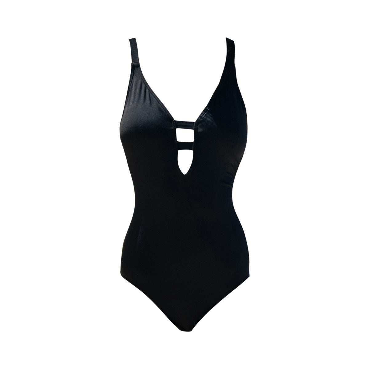 Plunging Black One Piece Swimsuit-3