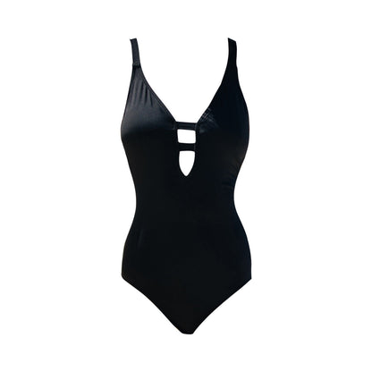 Plunging Black One Piece Swimsuit-3