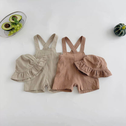 Sommer Heißer Verkauf Baby Kinder Unisex Ärmellose Einfache Plain Strap Strampler Overalls und Weiß T-Shirt Kleidung Set