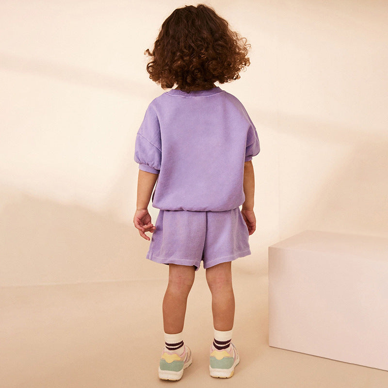 Set aus kurzärmligem T-Shirt und Shorts mit Tier-Cartoon-Muster für Mädchen im europäischen und amerikanischen Stil für den Sommer