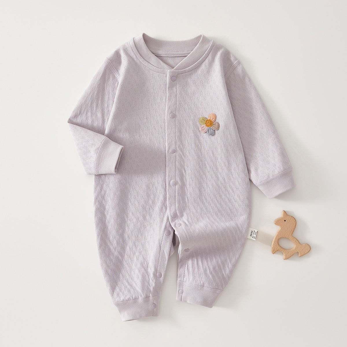 Frühling Ankunft Baby Unisex Langarm Blumen Bestickt Muster Strampler