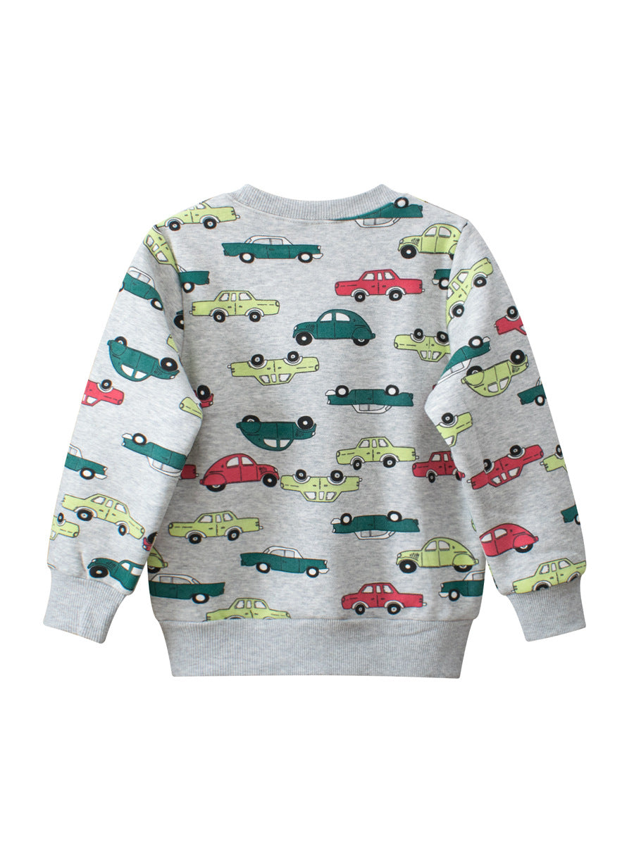 Baby Jungen Automobile Cars Cartoon Rundhals Langarm Grau Pullover