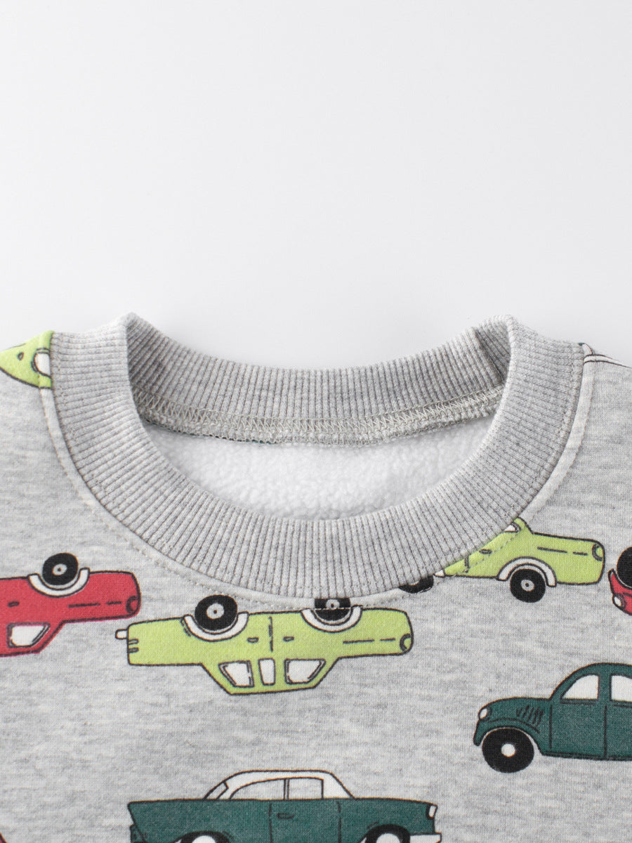 Baby Jungen Automobile Cars Cartoon Rundhals Langarm Grau Pullover