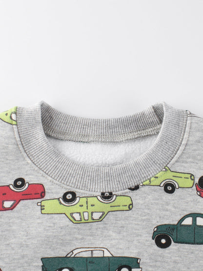 Baby Jungen Automobile Cars Cartoon Rundhals Langarm Grau Pullover