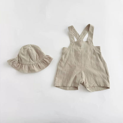 Sommer Heißer Verkauf Baby Kinder Unisex Ärmellose Einfache Plain Strap Strampler Overalls und Weiß T-Shirt Kleidung Set