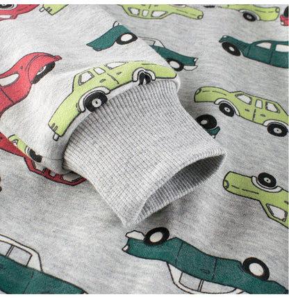 Baby Jungen Automobile Cars Cartoon Rundhals Langarm Grau Pullover