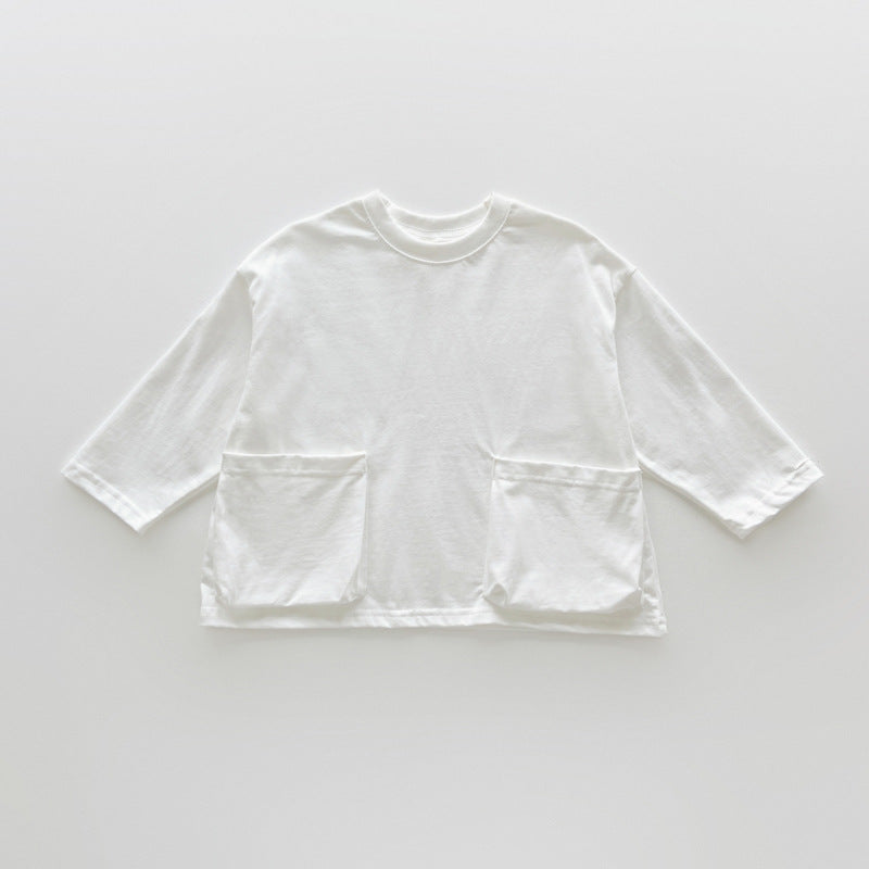 Herbst Ankunft Baby Kinder Unisex Bequeme Einfarbige Taschen Langarm Top