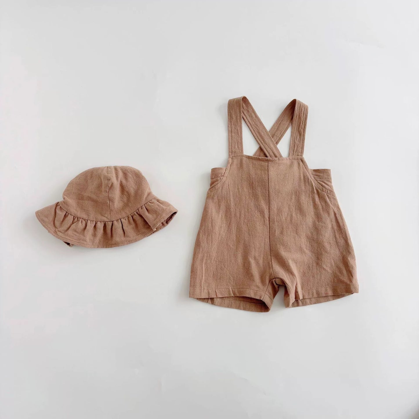 Sommer Heißer Verkauf Baby Kinder Unisex Ärmellose Einfache Plain Strap Strampler Overalls und Weiß T-Shirt Kleidung Set