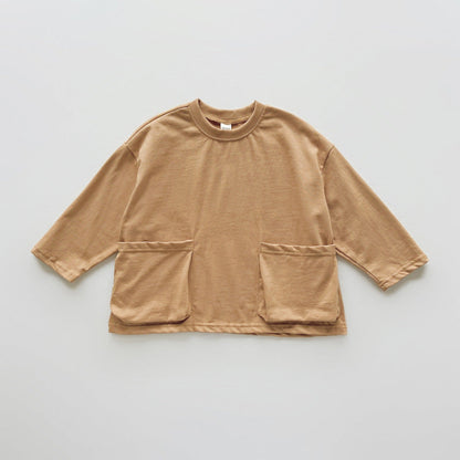 Herbst Ankunft Baby Kinder Unisex Bequeme Einfarbige Taschen Langarm Top