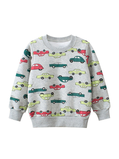 Baby Jungen Automobile Cars Cartoon Rundhals Langarm Grau Pullover